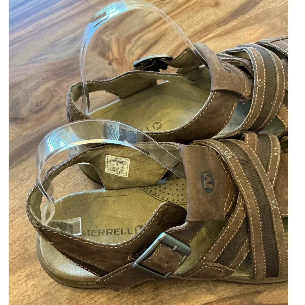 Merrell‎ Espresso Mens Brown Leather Comfort Sandals J82213 Size 11 Adjustable